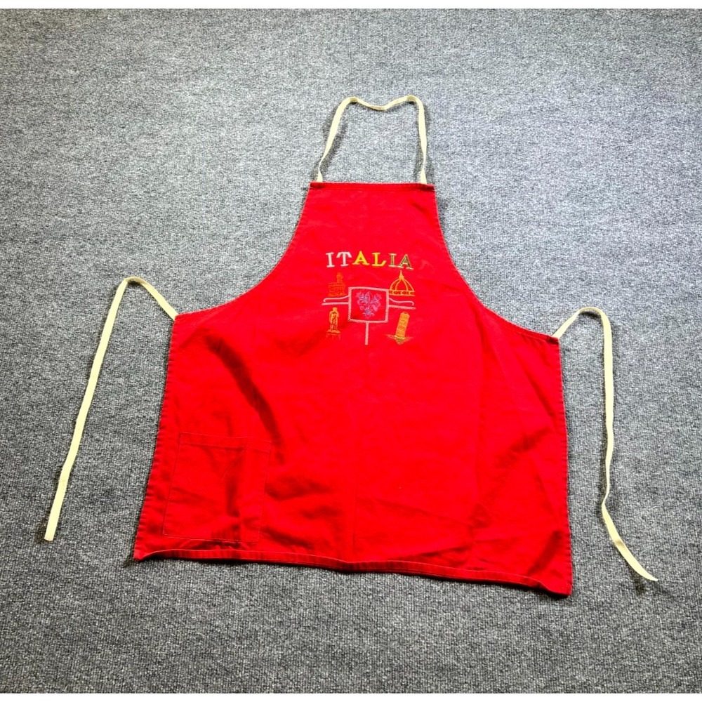 Chef Apron Unisex Red Adjustable Kitchen Cooking Italian Landmark Embroidered